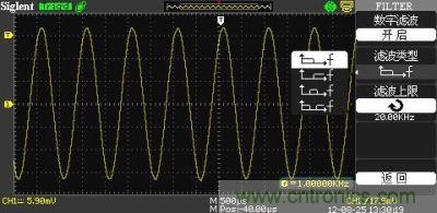 1KHz信號(hào) ，打開(kāi)數(shù)字濾波，測(cè)量值為1KHz