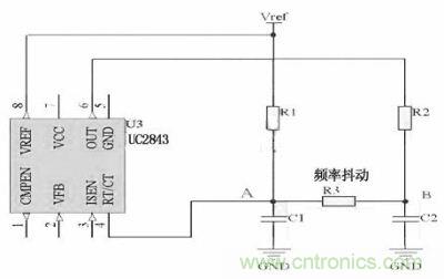 對于用RT/CT振蕩來實(shí)現(xiàn)開關(guān)頻率的IC，比如UC4843　　
