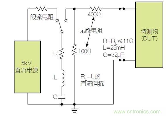 除顫器測(cè)試配置(注意較大電容)。