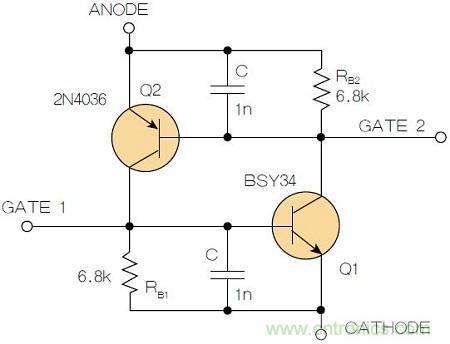 圖2：增加兩個電容值為1nF的SMD陶瓷電容器后，可以在ΔV達(dá)到10V的情況下防止導(dǎo)通。