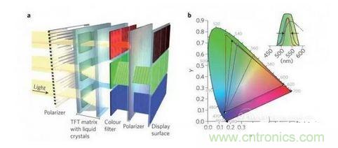  LCD顯示器示意圖。TFT表示薄膜晶體管（thin-film transistor）。