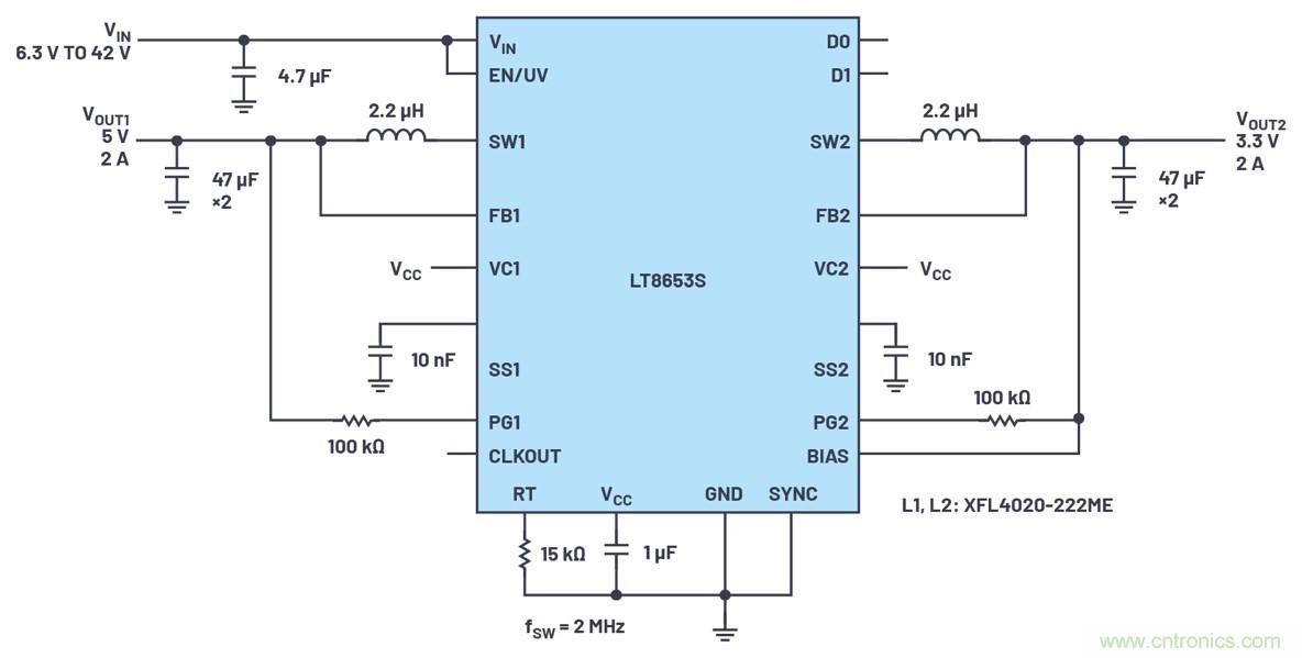 具有6.2 µA靜態(tài)電流的雙通道、42 V、2 A、單片、同步降壓型Silent Switcher 2穩(wěn)壓器