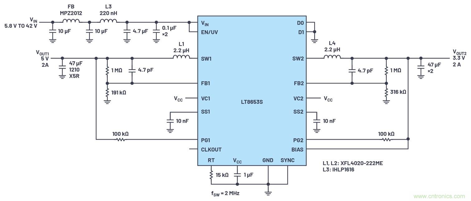 具有6.2 µA靜態(tài)電流的雙通道、42 V、2 A、單片、同步降壓型Silent Switcher 2穩(wěn)壓器